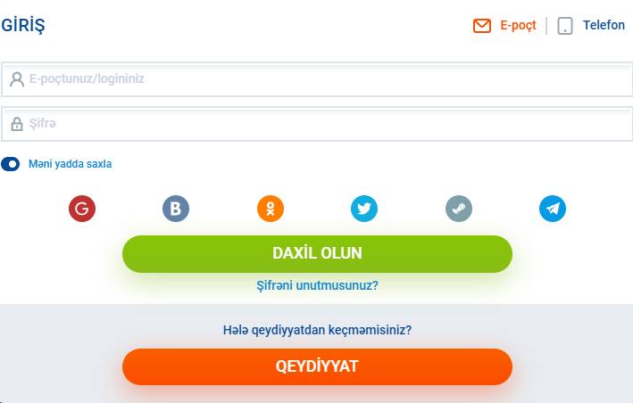 Giriş düyməsinə basın və login ilə şifrənizi daxil edin